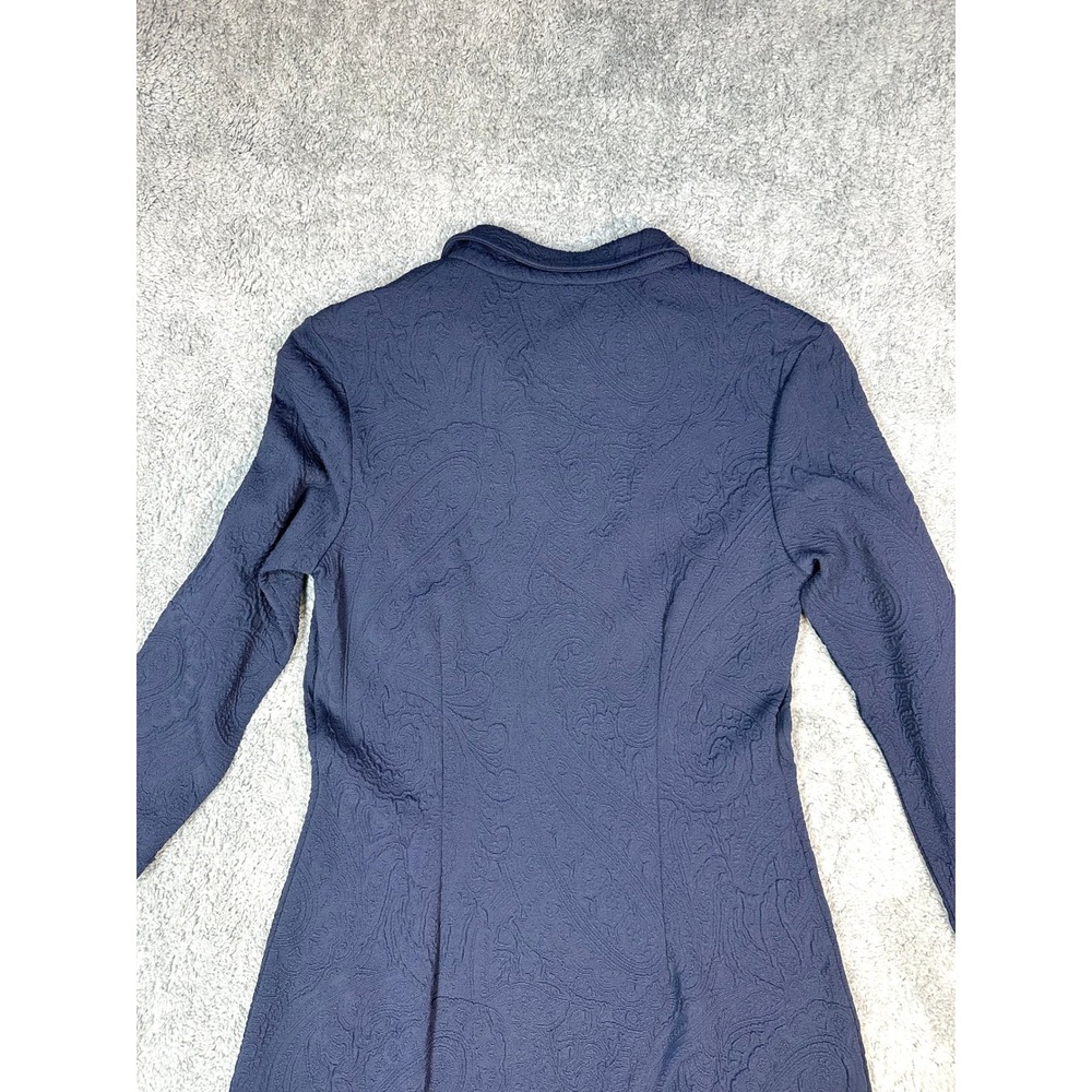 J McLaughlin Textured Catalyst Dress XS Navy Blue v neck collared Midi - Picture 2 of 8
